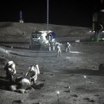An artist's illustration of what a lunar base might look like